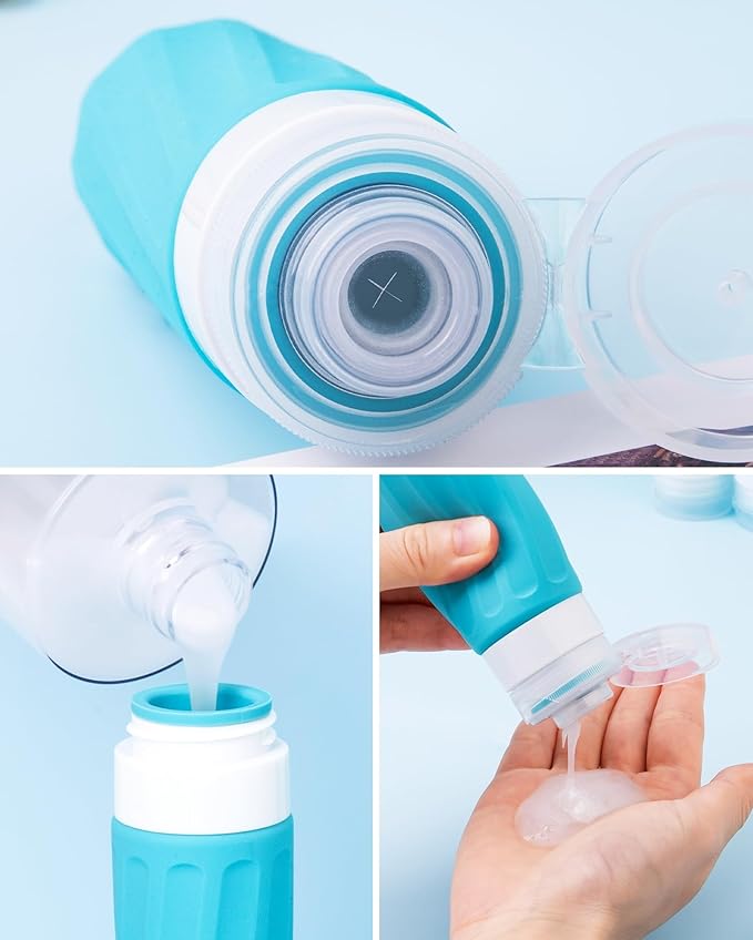 Travel Bottles for Toiletries, 10 Pack, TSA Approved, 3oz/90ml Silicone, Leak Proof, Wide Mouth, Reusable, Travel, Vacation, Plane Trip, Camp