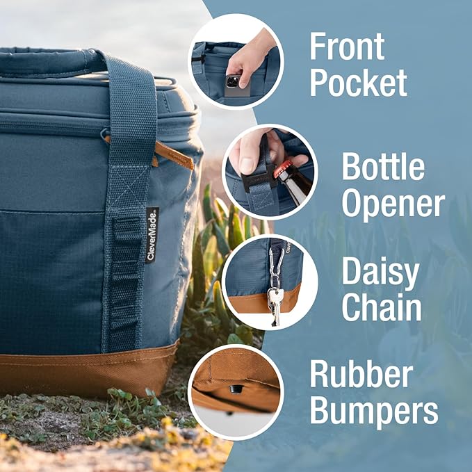CleverMade Collapsible Insulated Cooler Bag – Leakproof Soft Folding Cooler for Beach, Travel, Car