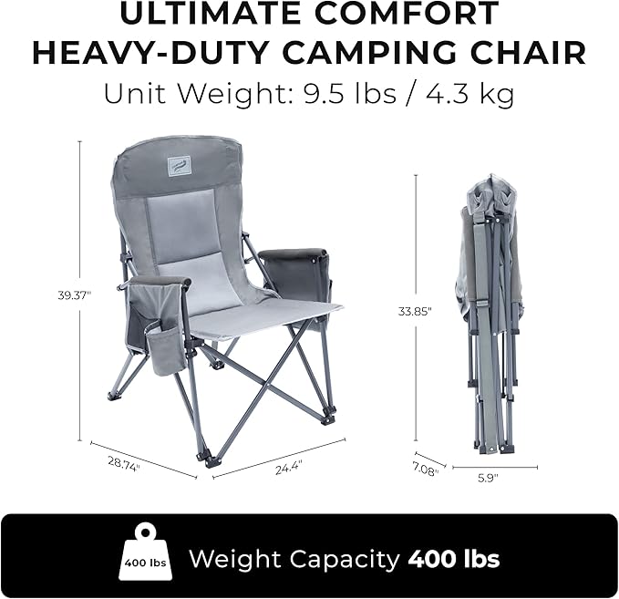 Heavy Duty Portable Folding Camping Chair for Adults with Comfy Padded Backrest | for Outdoor & Sports, Backpacking, Beach, Lawn, Hunting, Tailgating, Fishing | Supports 400 Lbs