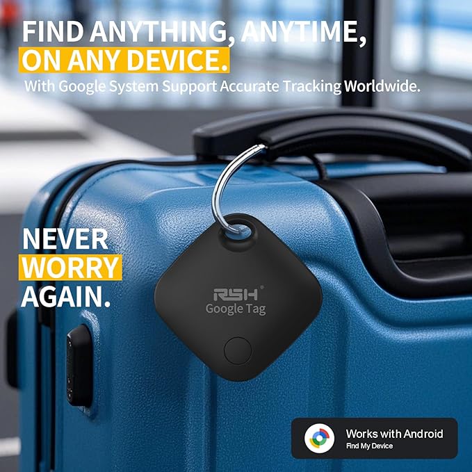 Air Tracker Tag 4 Pack for Android Luggage Tracker Tags Works with Google Find Hub, Bluetooth Tracker Smart Key Finder and Item Locator for Luggage, Backpack, Suitcases, Replaceable Battery