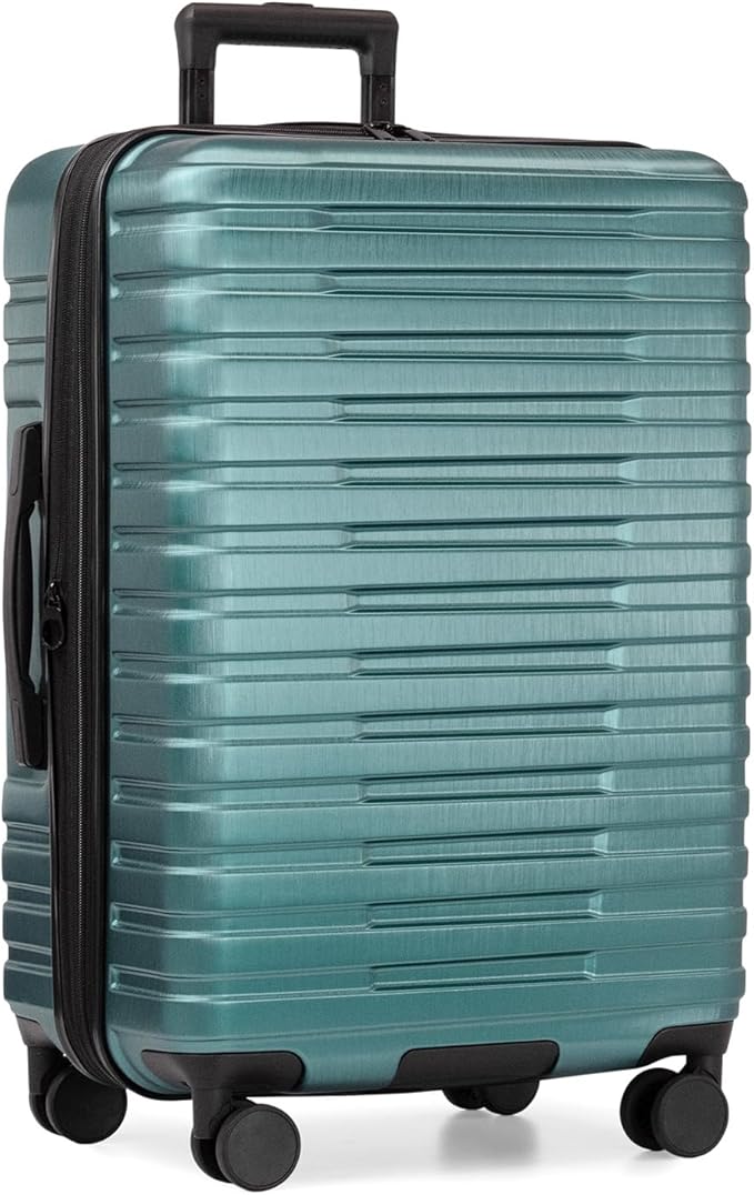 U.S. Traveler Boren Polycarbonate Hardside Rugged Travel Suitcase Luggage with 8 Spinner Wheels, Aluminum Handle, Teal, Checked-Medium 26-Inch