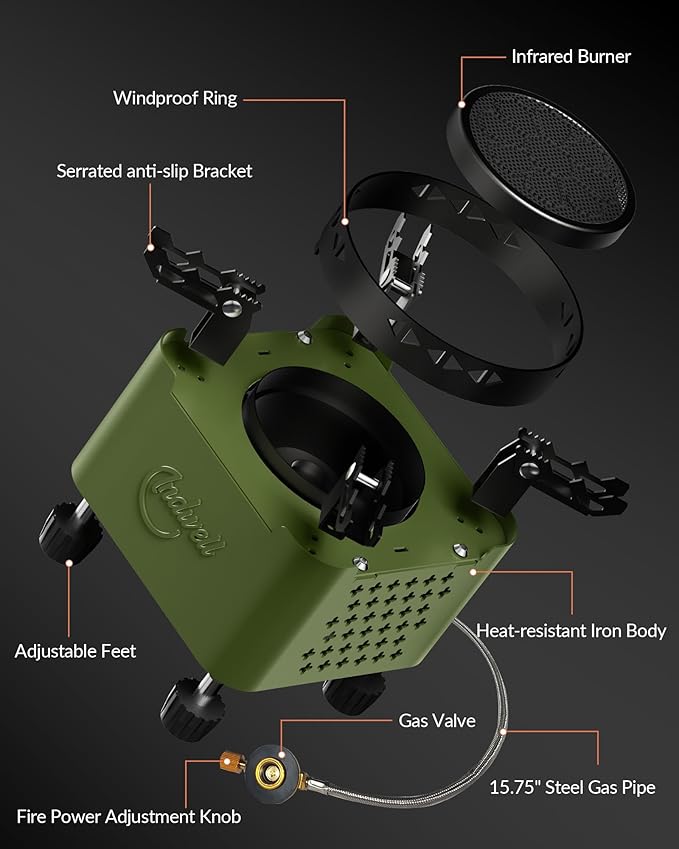 Indwell Camping Stove with Infrared Burner, Single Burner Propane Stove Ultra-Thin Design Adjustable Flame Control Wind-Resistant Portable Gas Cooker for Camping Hiking Outdoor Cooking