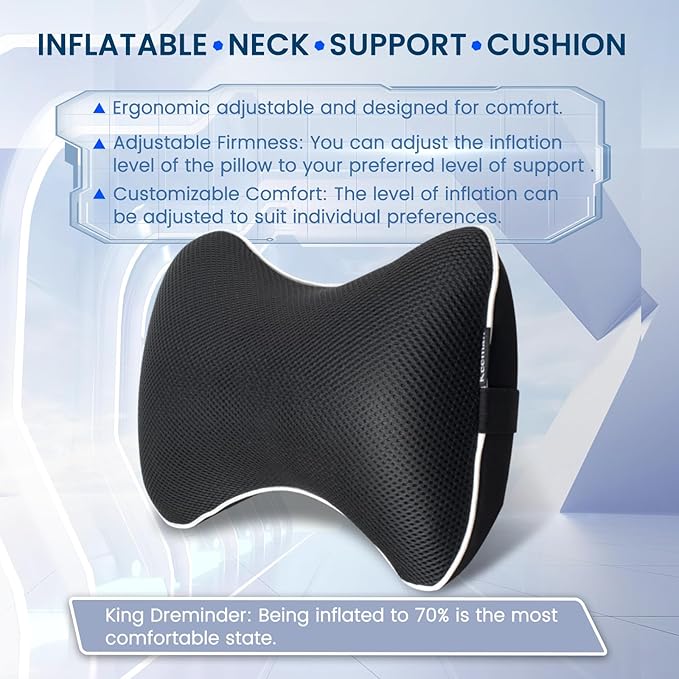 Inflatable Car Neck Pillow - 2 Pack Soft Headrest Car Pillow for Driving Seat with Adjustable Strap, Comfortable Ergonomic Design Neck Support and Breathable Washable Cover