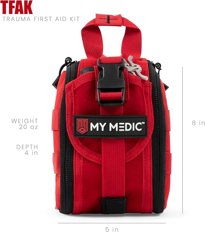 My Medic - TFAK - Ifak Trauma Kit with Tourniquet - HSA/FSA Approved - Over 35 Essential Life Saving First Aid Items for Car or Travel - Red