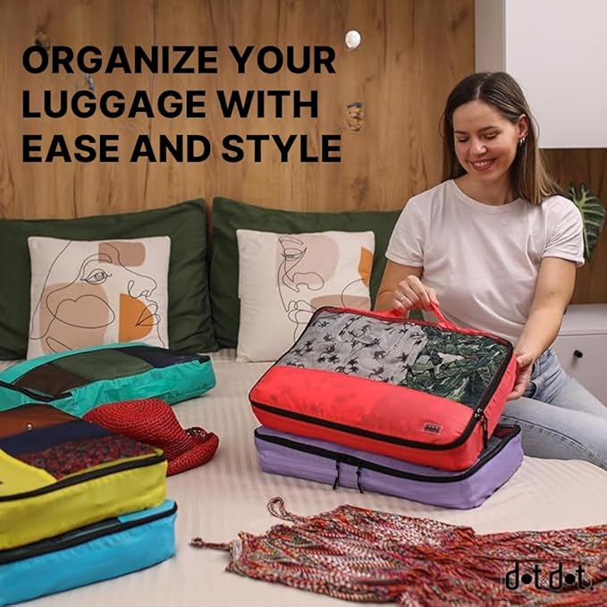 5pc Large Packing Cubes for Suitcases - Travel Packing Organizers for Carry on Suitcase - Luggage Packing Cubes for Travel - Set of Packing Bags for Suitcases
