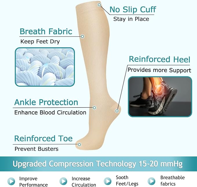 ACTINPUT 8 Pairs Compression Socks for Women & Men,Support Compression Stockings for Medical Running Athletic