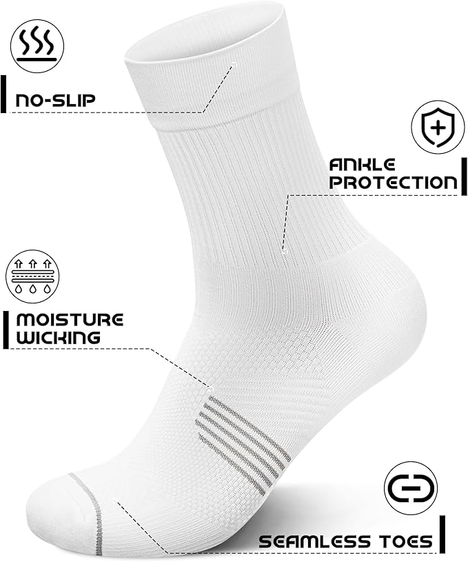 PAPLUS 3 Pairs Running Compression Socks for Men & Women, Atheltic Crew Socks with Cushion, Arch Support for Hiking, Cycling