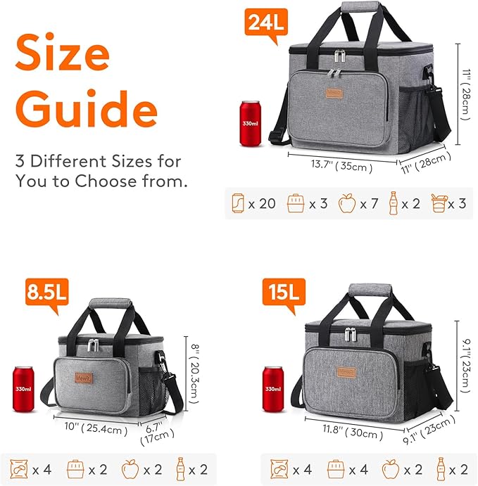 Lifewit Large Lunch Bag Insulated Lunch Box Soft Cooler Cooling Tote for Adult Men Women, Gray 40-Can (24L)