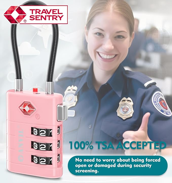 ANVIL TSA Approved Luggage Locks – High Security TSA008 Combination Travel Locks with Inspection Indicator for Suitcases and Backpacks. (2, Pink)