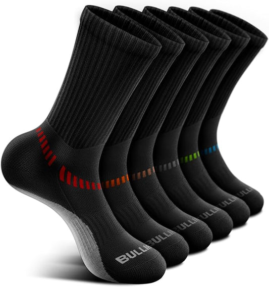 BULLIANT Compression Socks for Men 6Pairs, Athletic Crew Socks Cushioned For Men Sports Running-Arch Support