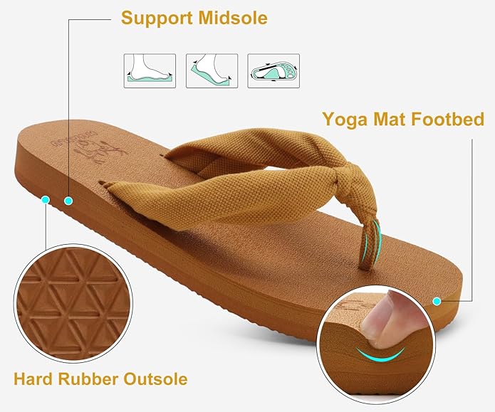 KuaiLu Flip Flops for Women with Arch Support Yoga Mat Comfortable Summer Beach Walking Thong Cushion Sandals Slip On Indoor Outdoor
