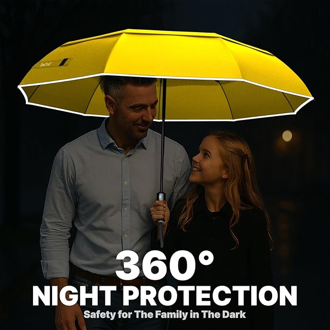 Royal Walk Windproof Folding Travel Umbrella Compact and Strong Luxurious Real Wood Handle Automatic Open Close Vented Double Canopy for Men and Women