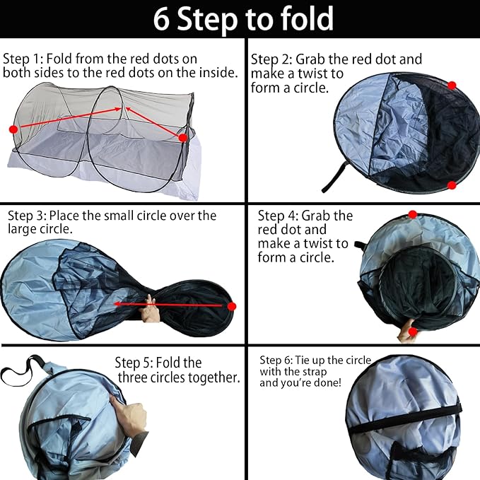CMINGJ Portable Mosquito Net Foldable Pop-Up Travel Mosquito Net for Bed Free Installation-Suitable for Baby Adults Bedroom, Camping, nap, Patio (Large-Bottom Zipper(Black net))
