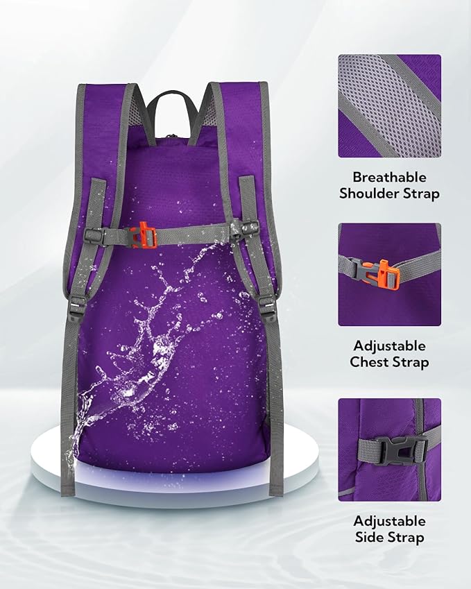 WATERFLY Hiking Foldable Daypack Backpack: 25L Ultra Lightweight Packable Waterproof Outdoor Travel Day Pack for Woman Man