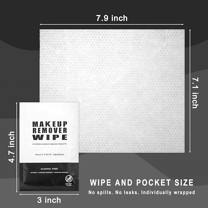 100 Makeup Remover Wipes Bulk Individually Wrapped Makeup Wipes Single Makeup Remover Cloth Facial Cleansing Pads for Mascara Lipstick Oil Dirt Face Skin Travel Hotel (Black)
