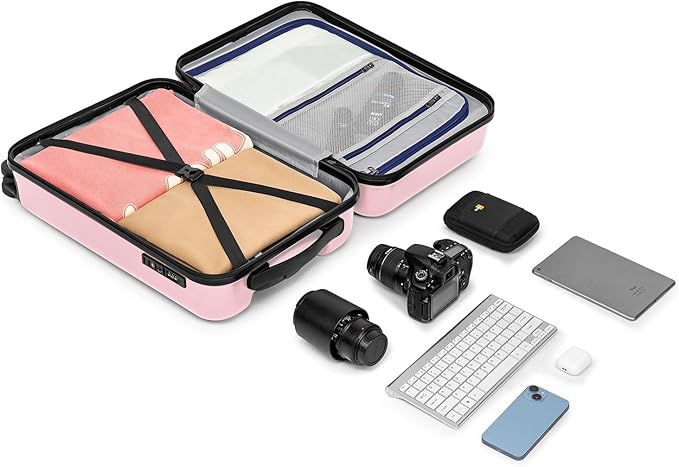 KYME Suitcase Hardshell With Double Spinner Wheels, PC+ABS TSA Lock Travel Luggage (Pink, 20" Carry On)