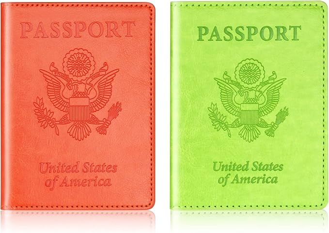 Herain Green & Orange Passport Holder for Travel, Cruise Essentials Passport Wallet Cover Case for Family Women Men, Travel Accessorie Gifts Must Haves Passports Book Protector