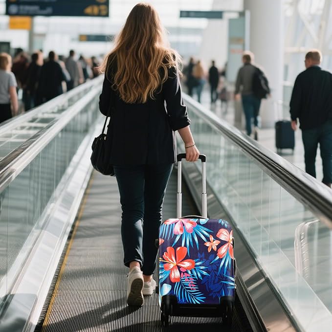 WUJIAONIAO Travel Luggage Cover Baggage Suitcase Cover Protector Skins 18-32 Inch (Flower, L (for 25-28 inch luggage))
