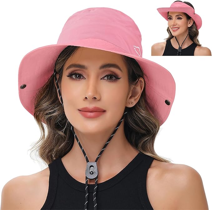 Sun Hats for Women Bucket Hat UV Protection Fishing Hat Wide Brim Safari Hats 2 in 1 Zip-Off Sun Visor Hats UPF 50+