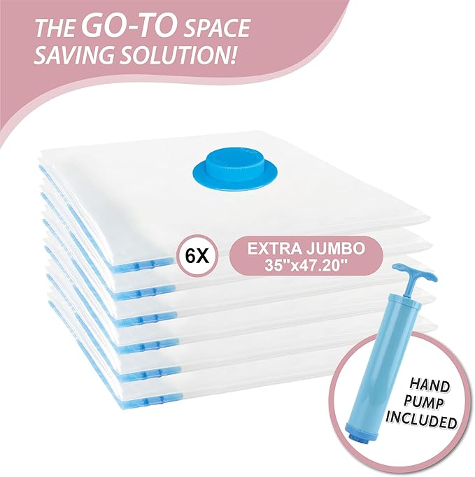 6 Pack XXL Jumbo Vacuum Storage Bags, Extra Large Vacuum Seal Bags for Comforters, Bedding, Blanket Storage, Giant Space Saver Bags for Huge Stuffed Toy (47.2x35 in)