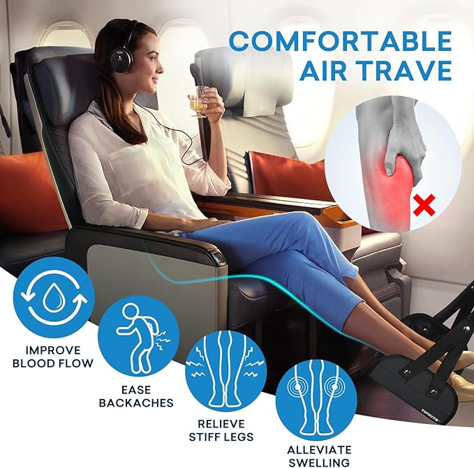 Airplane Footrest Made with Premium Memory Foam, Portable Foot Hammock with Comfortable No Clashing Base, Airplane Travel Accessories to Reduce Swelling and Soreness, Gifts for Travelers