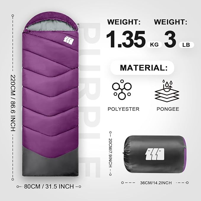 Sleeping Bags for Adults Cold Weather,Portable, Waterproof,Lightweight Sleeping Bag for Tall Girls Boys with Compression Sack for Warm Camping, Hiking, Outdoor & Indoor
