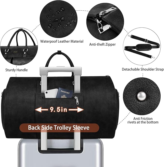 Garment Bag for Travel, Convertible Carry on Garment Duffel Bag for Men 3Pcs Weekender Bag 2 in 1 Hanging Suitcase Suit Bag