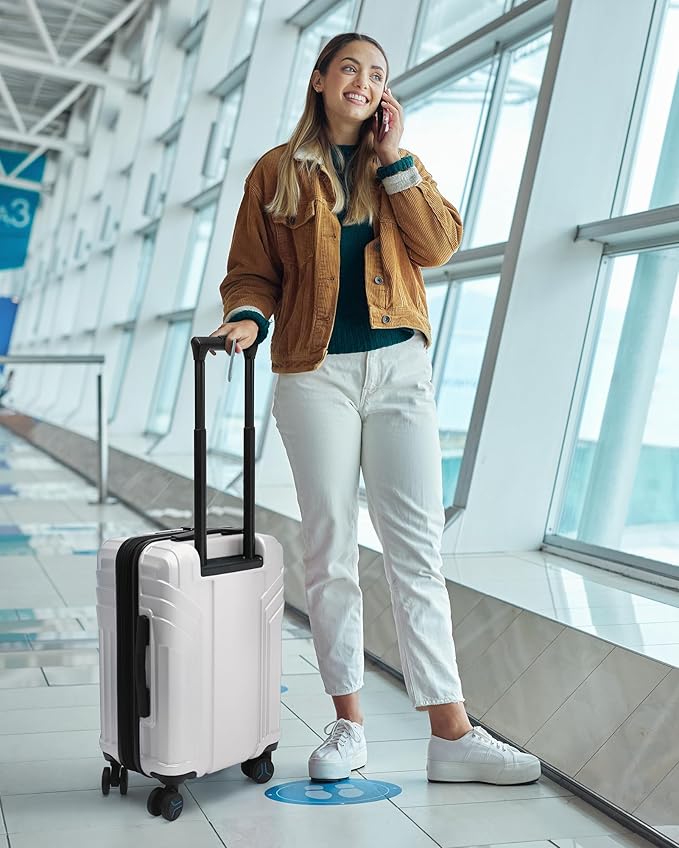 BAGSMART Expandable Carry On Luggage 22x14x9 Airline Approved, 1OO% PC Lightweight Hard Shell Suitcase, 20 Inch Travel Luggage with Spinner Wheels, Waterproof Rolling Suitcase, Biege