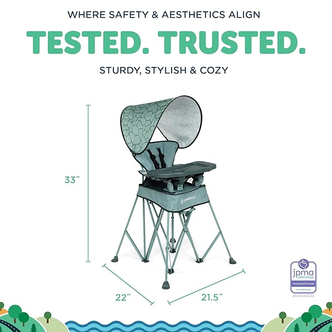 Baby Delight Go with Me Uplift Deluxe Portable High Chair | Travel High Chair | Sun Canopy | Indoor and Outdoor | Green Garden