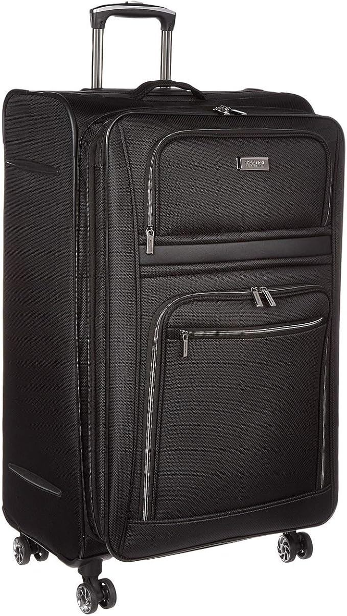 Kenneth Cole REACTION Rugged Roamer Lightweight Softside Expandable 8-Wheel Spinner Luggage, Black, 28-Inch Checked