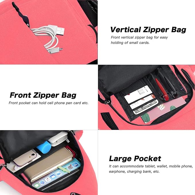 MOSISO Sling Backpack,Canvas Crossbody Hiking Daypack Bag with Anti-theft Pocket, Cherry Pink