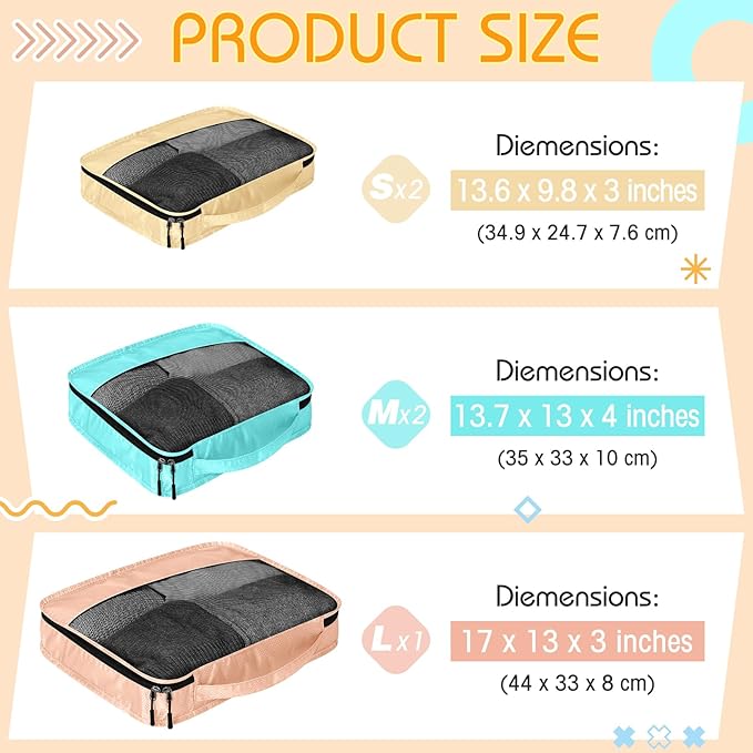 5 Pcs Packing Cubes for Suitcase Large Travel Cubes Carry on Luggage Organizer Bags for Clothes Accessories(Mixed,Pastel)