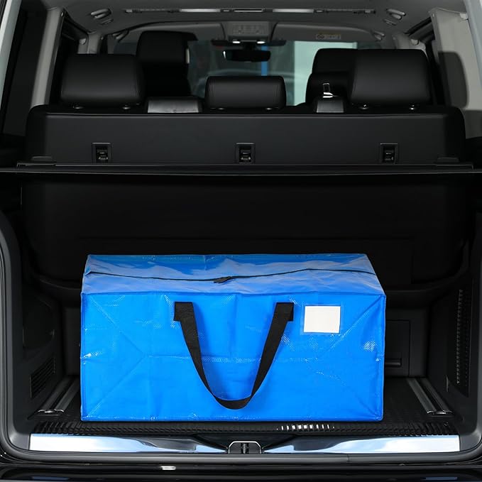 4 Pcs 24 Gallon Large Moving Bags with Zipper and Handles Foldable Storage Duffle Bags Heavy Duty Extra Large Totes for College Dorm Travel Clothes Blankets Bedding Moving (Blue)