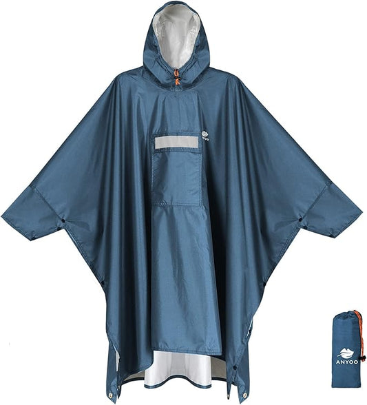 ANYOO Hooded Rain Poncho for Adults Waterproof Lightweight Rain Coat for Men Women Reusable Rain Jacket for Emergency Outdoor