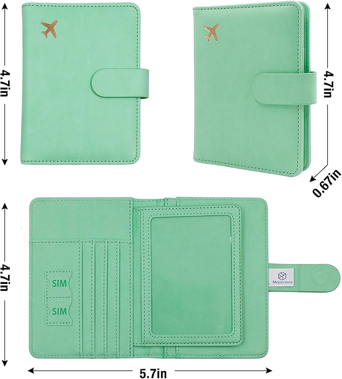 Melsbrinna Rfid Passport Holder for Travel women/Men, Cute Passport Wallet Rfid Blocking Card Slots, Rfid Passport Cover/CaseTravel Wallet, Passport Book Holder (1, Green3)