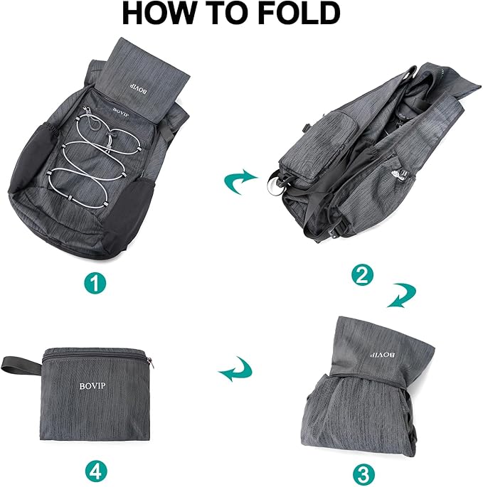 BOVIP 20L Hiking Backpack Lightweight Packable Hiking Daypack Small Travel Outdoor Foldable Shoulder Bag Gray