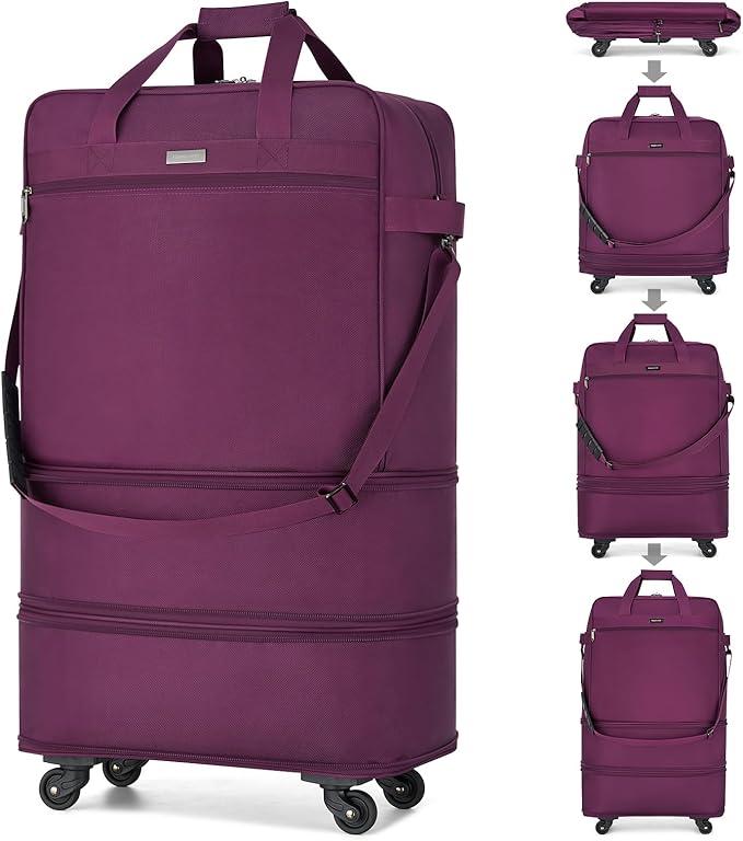 Hanke Suitcases with Wheels Expandable Foldable Luggage Bag Suitcase Collapsible Rolling Travel Bag Duffel Bag for Men Women Lightweight Suitcases without Telescoping Handle, Purple