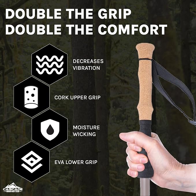 Cascade Mountain Tech Trekking Poles - Carbon Fiber Monopod Walking or Hiking Sticks with with Accessories Mount and Adjustable Quick Locks