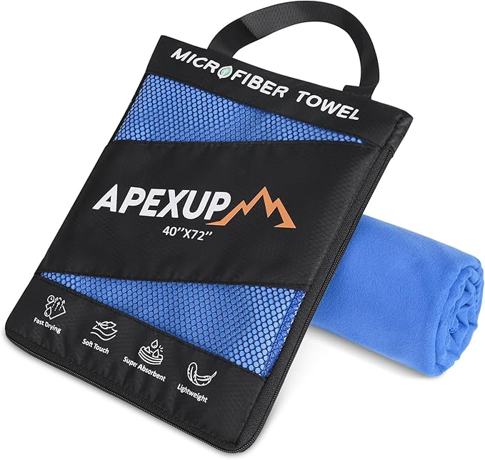 APEXUP Microfiber Travel Towel, Ultra Absorbent Quick Dry Towels, Lightweight Gym Sports Camping Towel for Workout, Yoga, Beach, Shower, Swimming (72"×40", Blue)