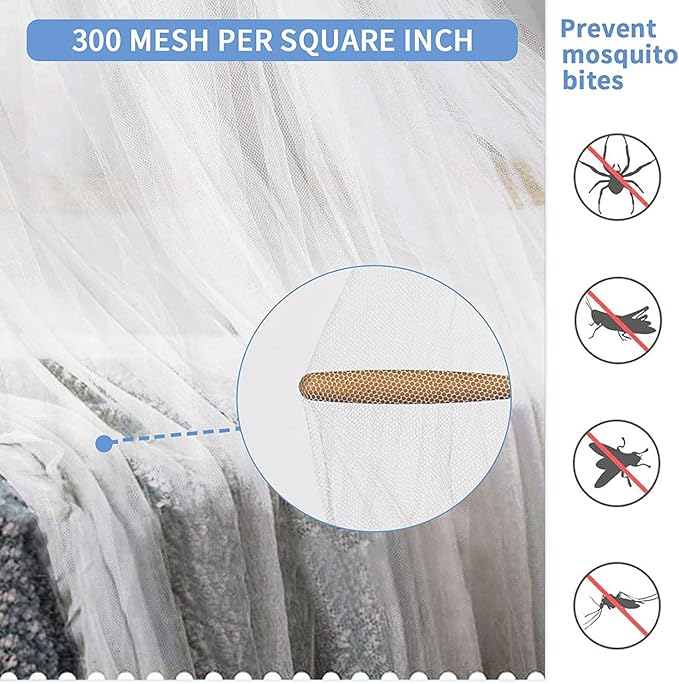 Mosquito Net for Bed, Large White Bed Canopy for Girls, Hanging Bed Net, Easy Installation Ideal for Bedroom Decorative, Travel with Storage Bag (Lace Flower)