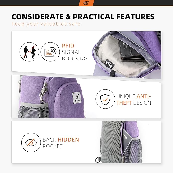 SKYSPER Sling Bag RFID Crossbody Sling Backpack Cross Body Shoulder Bag Travel Hiking Daypack for Women Men