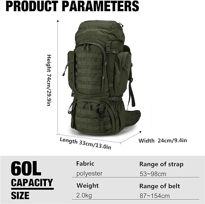 Mardingtop 60L Military Internal Frame Backpack for Hiking,Camping,Hunting,Rucksack Backpack with Rain Cover