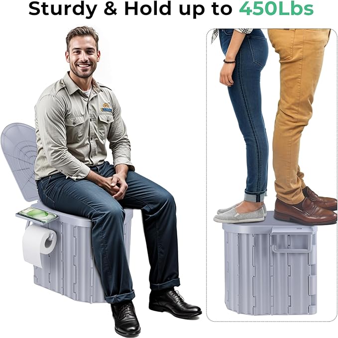 Sckee Camping Toilet, Portable Toilet for Adults, Portable Travel Folding Toilet with Lid and Paper Holder, Compact Potty for Car, Camp Toilet Portable Toilet for Camping, Hiking,Truck, RV, Beach