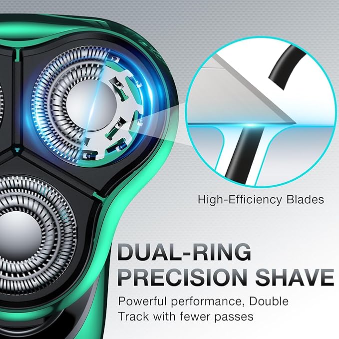 Electric Razor for Men, Rechargeable Shaver with Charging Stand, Cordless Wet & Dry Waterproof Razor with Pop-up Trimmer (Green)