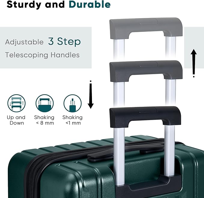 SHOWKOO Luggage Sets 3 Piece 100% PC Ultra Tough Hardside Expandable Suitcases Sets with TSA Lock Double Spinner Wheels (20in/24in/28in, Dark Green