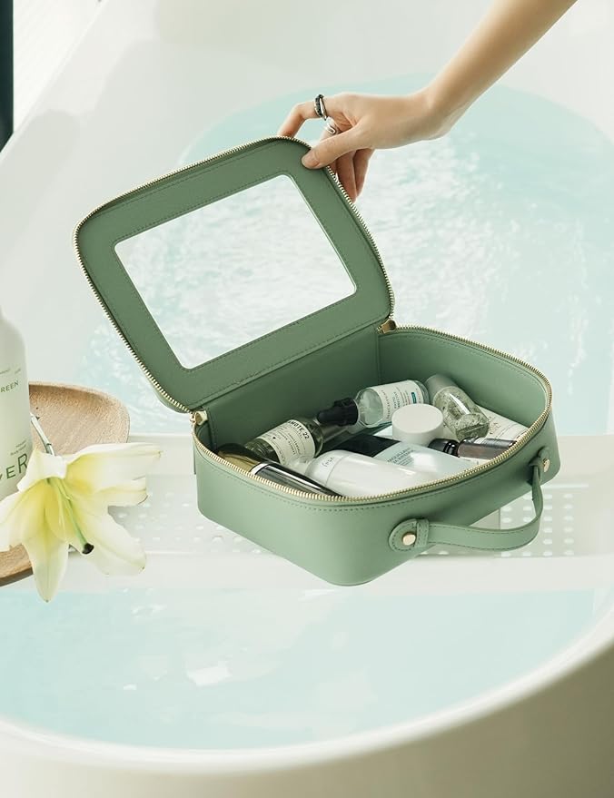 Popvibe Clear Makeup Bag Travel Cosmetic Case Transparent Toiletry Bag with Zipper, Portable Make Up Organizer Traveling Compact Car Bag for Essentials