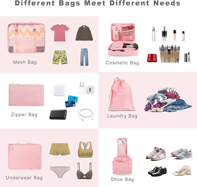 BAGAIL 8 Set Packing Cubes Luggage Packing Organizers for Travel Accessories-Blush Pink