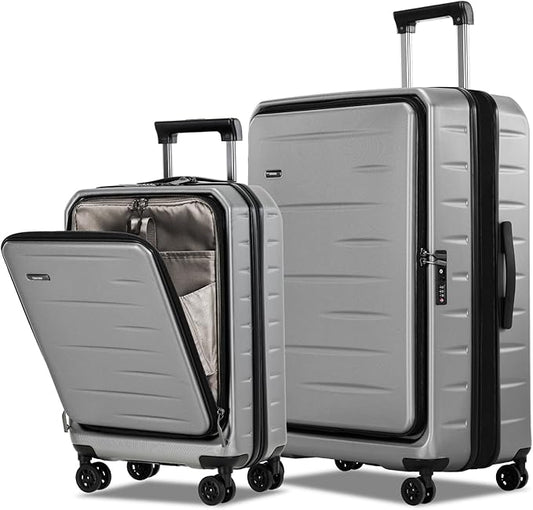 Luggage Sets 2 Pieces, 20 Inch Carry On Luggage and Expandable 28 Inch Checked Luggage with Spinner Wheels, Lightweight ABS+PC Hard Shell Suitcase with Front Opening, TSA Lock (Gray, 20/28)