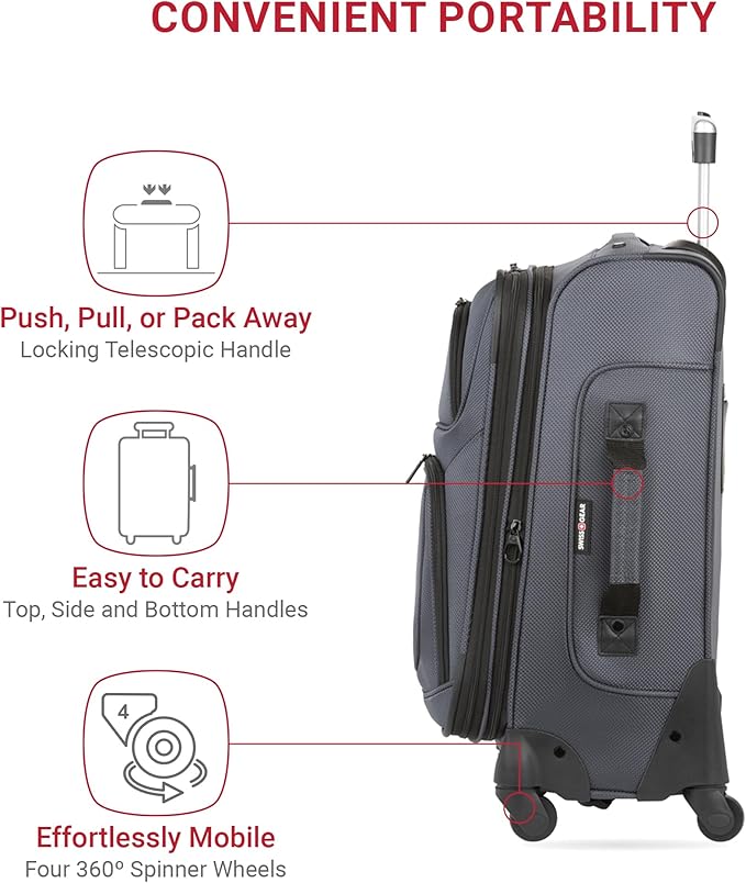 SwissGear Sion Softside Expandable Luggage, Dark Grey, Carry-On 21-Inch
