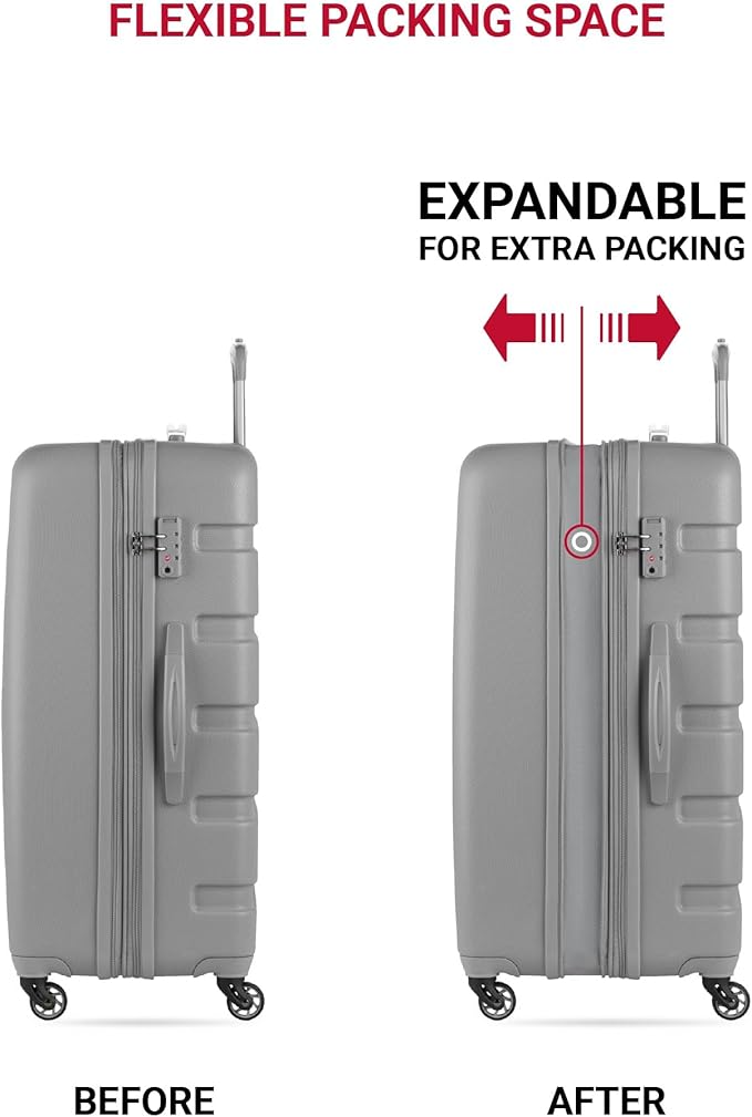 SwissGear 7366 Hardside Expandable Luggage with Spinner Wheels, Grey, Checked-Large 27-Inch
